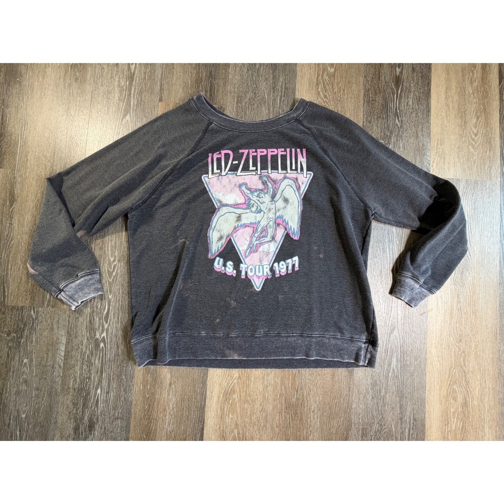 Recycled Karma Led Zeppelin Sweatshirt Womens M Black Graphic Tour 1977 Raglan